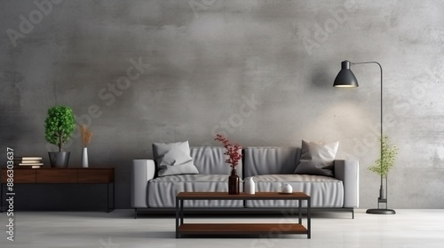 Industrial Chic Living Room with Concrete Wall