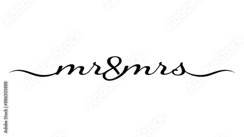 MR & MRS vector brush calligraphy banner with swashes,  Black isolated silhouette