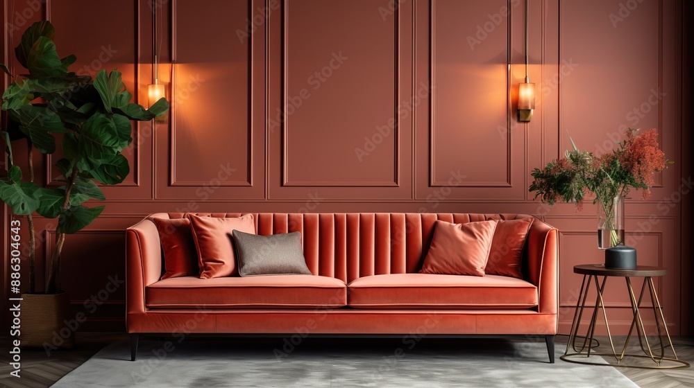 Obraz premium A Luxurious Living Room with an Elegant Velvet Sofa