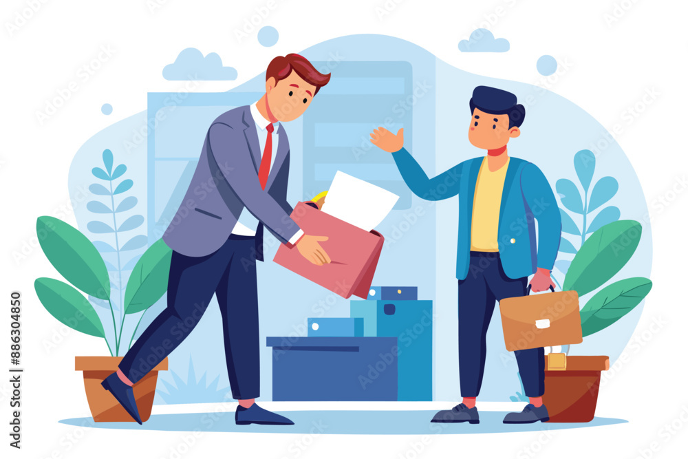 Businessman Submitting Formal Resignation Letter to Employer, Notifying of Job Change and Departure from Company Businessman Submitting Formal Resignation Letter to Employer, Notifying of Job Change and Departure from Company
