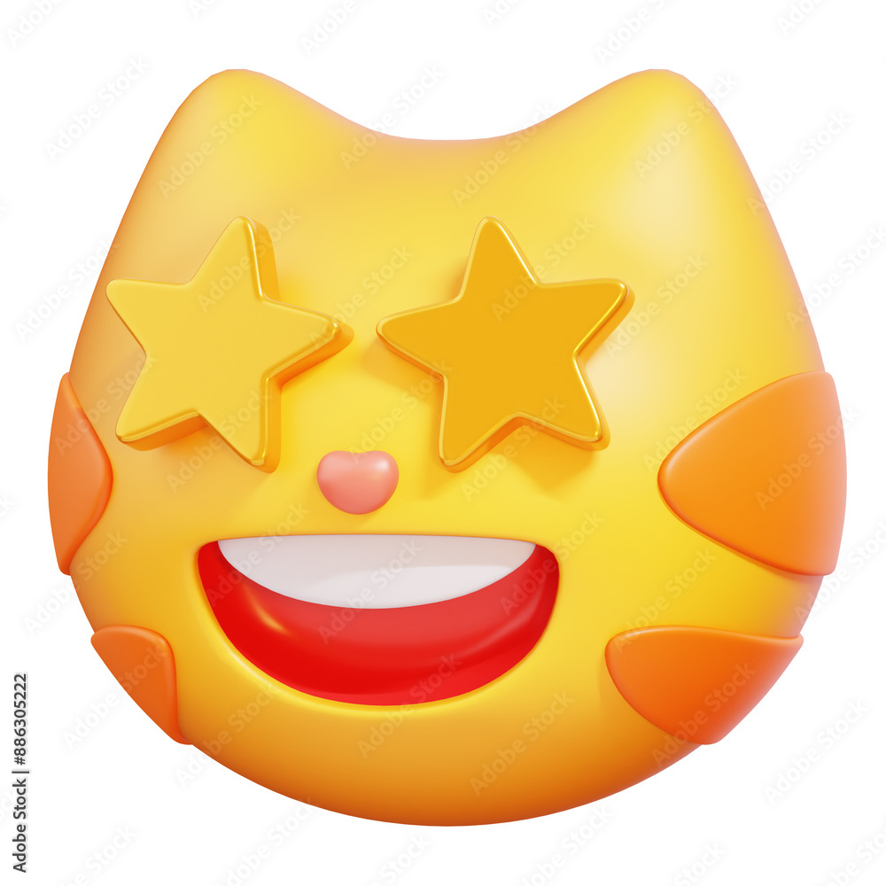 Cat with star in eye emoji. Cat emotion cartoon icon. Animal emoticon. 3D illustration Cat with star in eye emoji. Cat emotion cartoon icon. Animal emoticon. 3D illustration