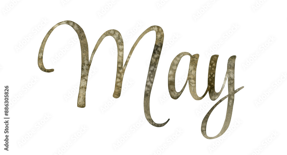 Watercolor hand drawn lettering isolated background. Handwritten message. Painted Months spring MAY text. Letters. Calendar, print, cards, banner, poster, glider, invitation, sticker Watercolor hand drawn lettering isolated background. Handwritten message. Painted Months spring MAY text. Letters. Calendar, print, cards, banner, poster, glider, invitation, sticker