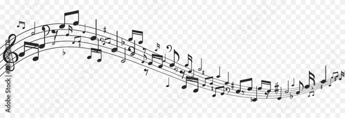 Musical notes on an isolated transparent background. Musical notes png. Varieties of musical notes. Musical background.