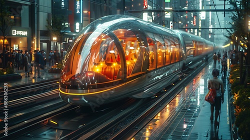 Dystopian American city with hyper realistic visuals of decaying transport infrastructure and autonomous vehicles depicted on a white background with space for writing