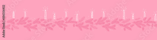 Cute hand drawn seamless pattern with pink branches and christmas decoration - x mas background, great for textiles, banners, wallpapers - vector design