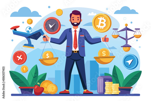 Investor Managing Diversified Crypto Portfolio, Balancing Bitcoin and Traditional Assets