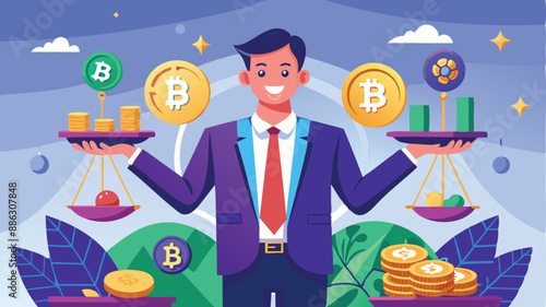 Investor Managing Diversified Crypto Portfolio, Balancing Bitcoin and Traditional Assets