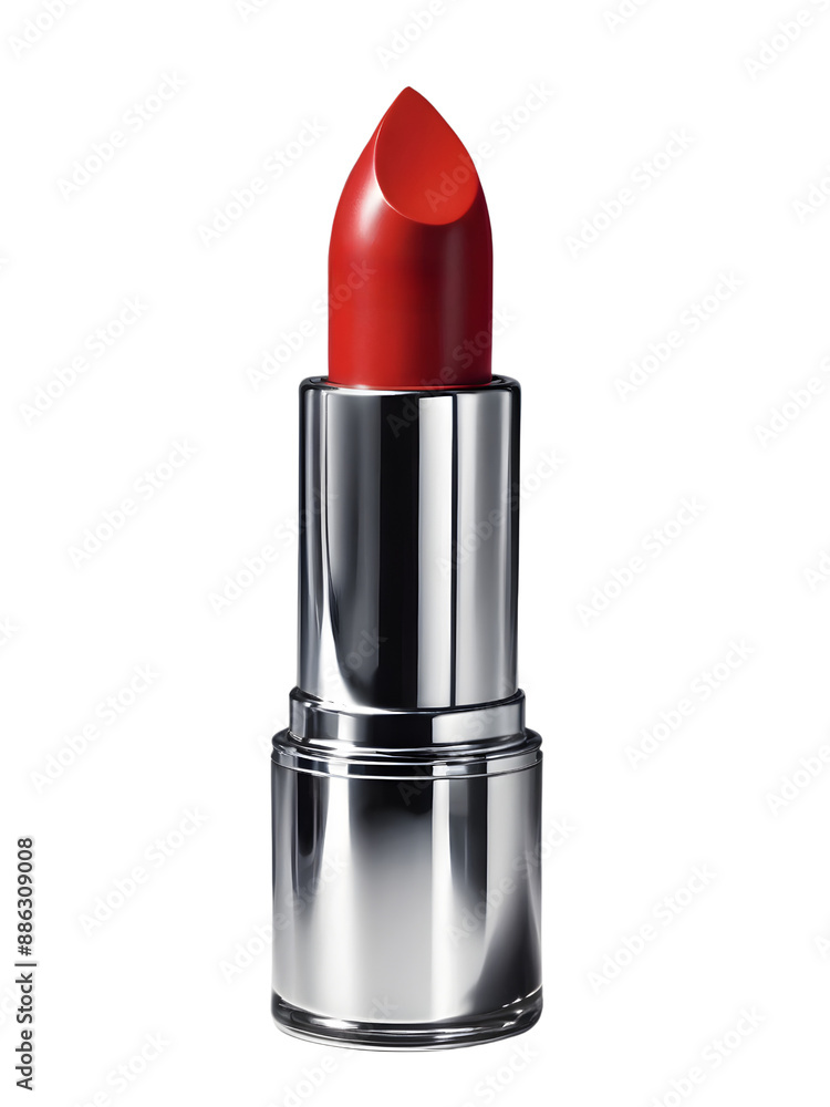 A vibrant red lipstick in a sleek case on a background A vibrant red lipstick in a sleek case on a background