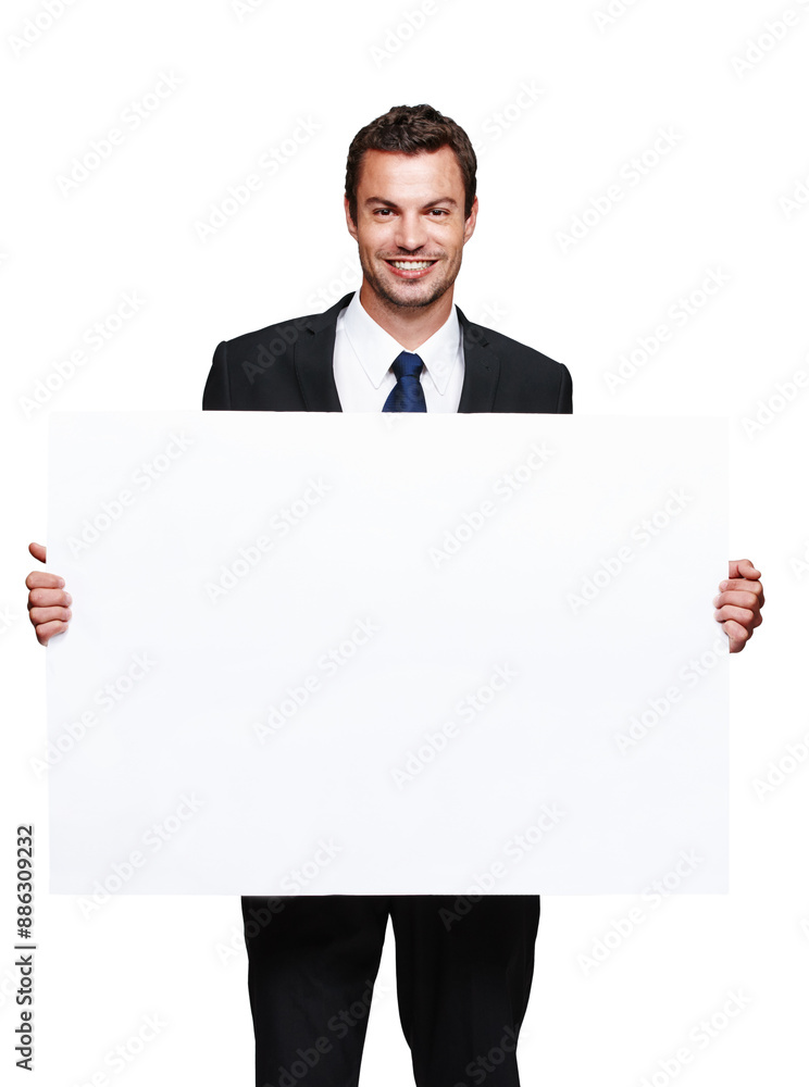 Businessman, portrait and mockup board in studio, paper poster and company information on white background. Professional, employee and news or announcement, opinion and promotion presentation Businessman, portrait and mockup board in studio, paper poster and company information on white background. Professional, employee and news or announcement, opinion and promotion presentation