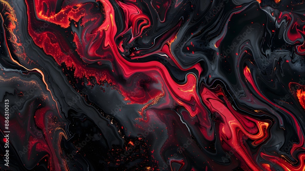 Obraz premium Abstract Red Black Liquid Marble Swirling Pattern Background