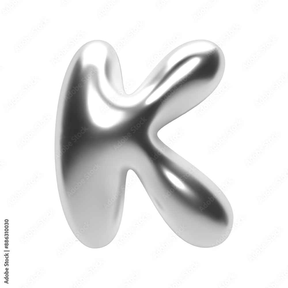 3D chrome letter K in futuristic Y2K bubble style. Inflated liquid metal form with shiny silver glossy surface. Isolated alphabet letter from trendy vector render font for modern typography and design 3D chrome letter K in futuristic Y2K bubble style. Inflated liquid metal form with shiny silver glossy surface. Isolated alphabet letter from trendy vector render font for modern typography and design