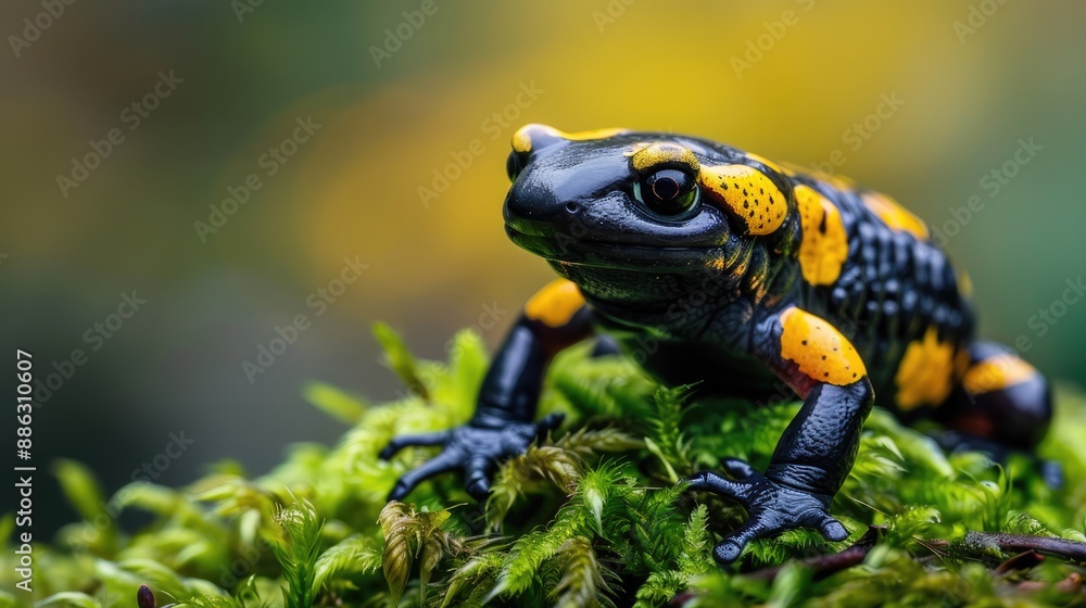 Fototapeta premium Fire Salamander on Mossy Ground