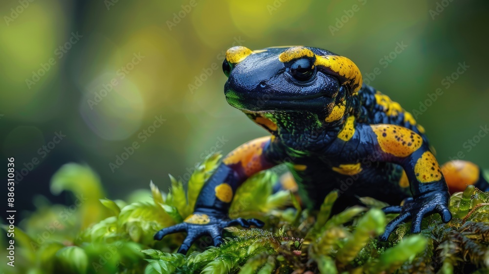 Fire Salamander on Mossy Ground Fire Salamander on Mossy Ground