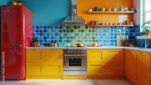 Discover a kitchen with bold, colorful backsplashes that add a playful and vibrant touch to the space