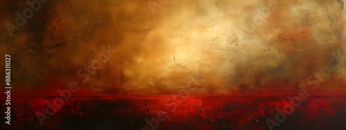 Abstract Red Gold Canvas Painting With Smooth Texture
