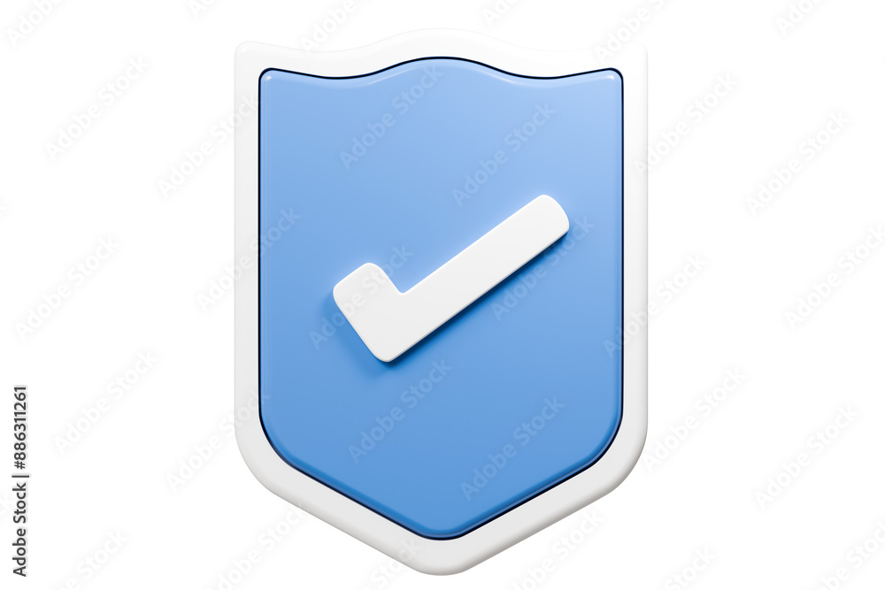 3d Realistic shield security with checkmark icon. Protection, approved, security, guaranteed concept. Minimal blue and white shield verified badge icon isolated on purple background. 3d rendering. 3d Realistic shield security with checkmark icon. Protection, approved, security, guaranteed concept. Minimal blue and white shield verified badge icon isolated on purple background. 3d rendering.