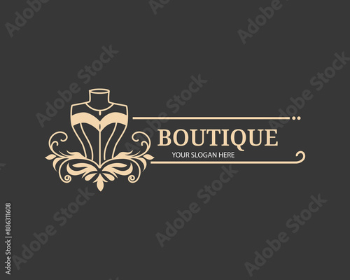 luxury Monochrome Bridal Gowns Boutique Logo Ideas, Sign, Icon, Mannequin, Fashion, Beautiful Bride, Boutique Bridal Logo Illustration Vector Design