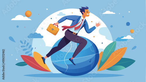 Outsmarting Competition: Businessman Runs Effortlessly on Sphere, Demonstrating Smarter Strategies for Success