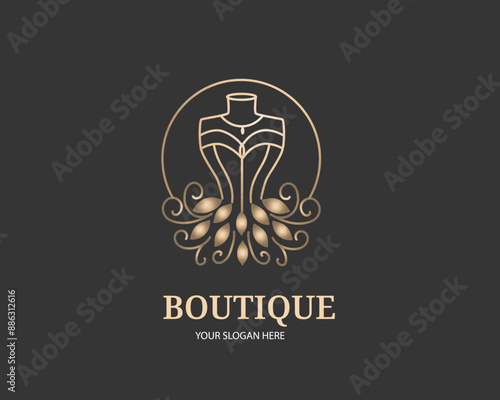 Monochrome Bridal Gowns Boutique Logo Ideas, Sign, Icon, Mannequin, Fashion, Beautiful Bride, Boutique Bridal Logo Illustration Vector Design