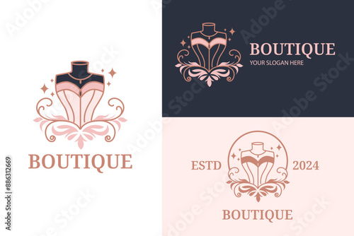 Monochrome Bridal Gowns Boutique Logo Ideas, Sign, Icon, Mannequin, Fashion, Beautiful Bride, Boutique Bridal Logo Illustration Vector Design