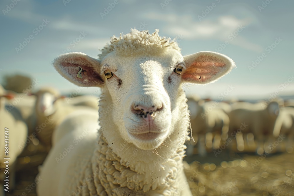 Fototapeta premium Close-up Portrait of a Sheep in a Field