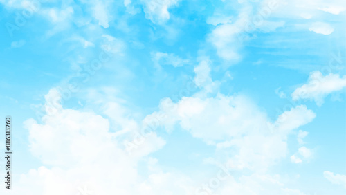 clear blue sky with plain white cloud with space for text background. The vast blue sky and clouds. blue sky background with tiny clouds nature.