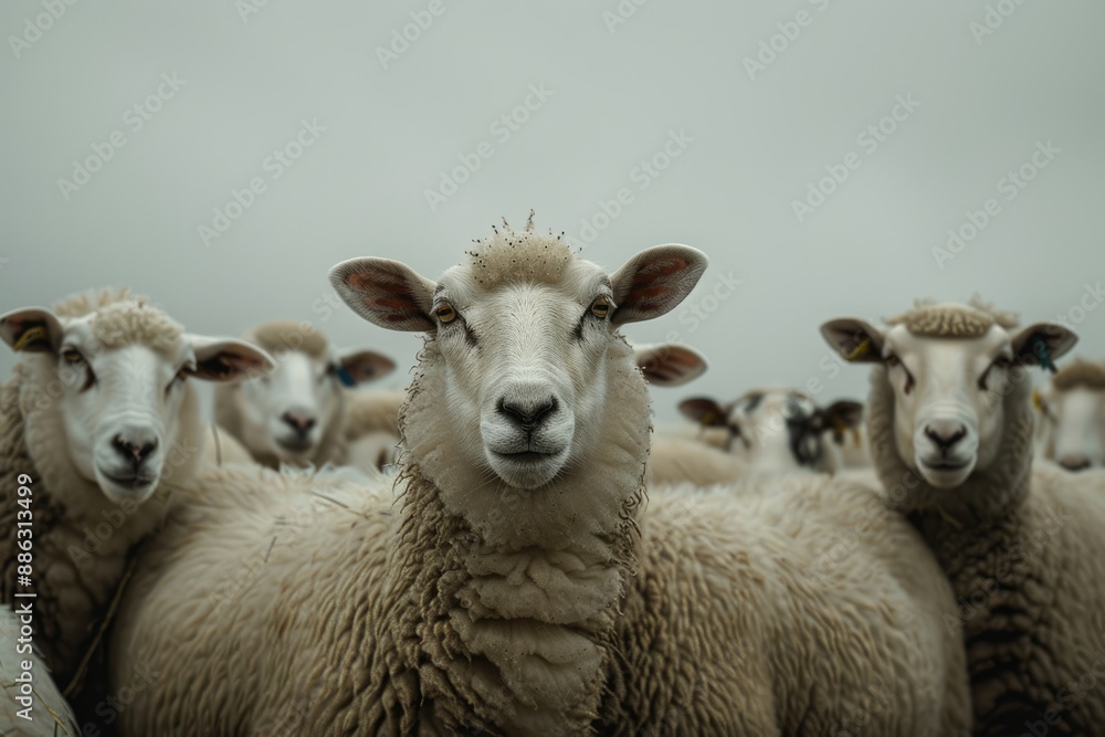 A Sheep Stands Out In a Herd of Its Flock A Sheep Stands Out In a Herd of Its Flock