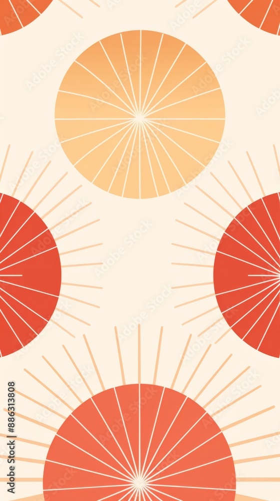 Red and orange umbrellas with white spokes on a white background Red and orange umbrellas with white spokes on a white background