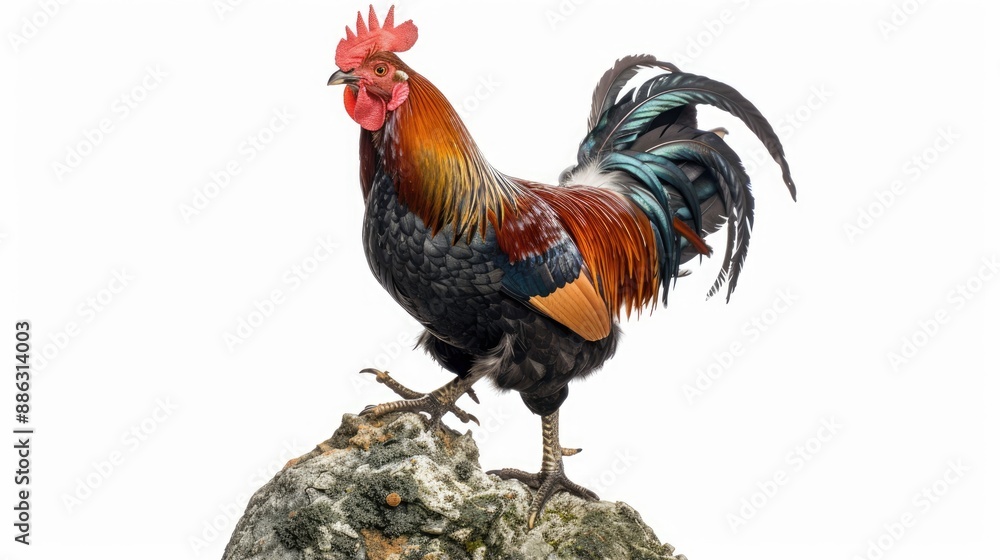 Fototapeta premium Rooster Standing Proud on a Rock