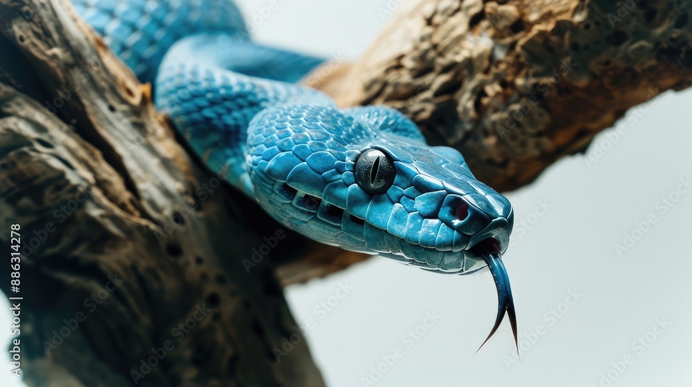 Close-up of a Vibrant Blue Snake on a Branch Close-up of a Vibrant Blue Snake on a Branch