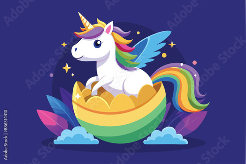 Precious Unicorn with Rainbow Emerging from Golden Egg, Symbolizing Venture Capital Funding for Startup Success in Global Business Competition