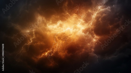 Thunderstorm golden lightening on a dark background