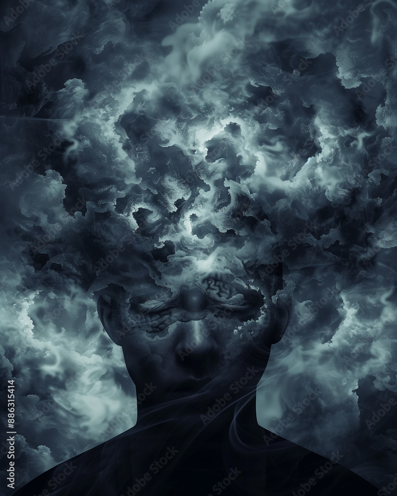 Cloudy Thoughts - Surreal Mental Health Illustration Cloudy Thoughts - Surreal Mental Health Illustration