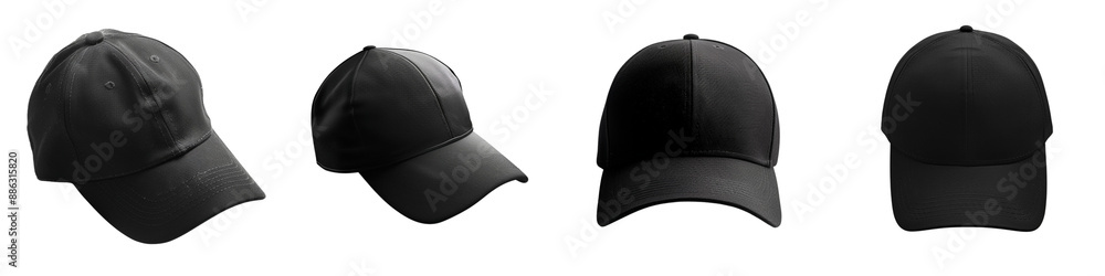 Set of A black baseball cap on a transparent background Set of A black baseball cap on a transparent background