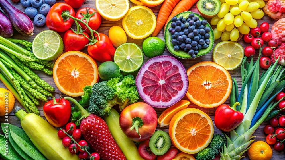 Freshly sliced assortment of vibrant fruits and vegetables, fresh, fruit, vegetable, slices, assortment, vibrant, healthy Freshly sliced assortment of vibrant fruits and vegetables, fresh, fruit, vegetable, slices, assortment, vibrant, healthy