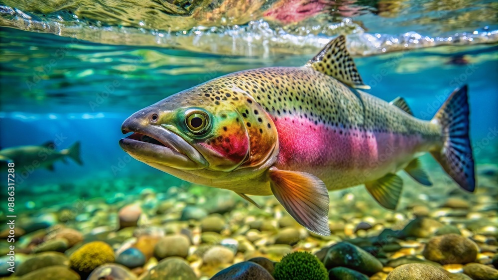 A close-up photo of a vibrant trout fish swimming in clear water, trout, fish, animal, underwater, wildlife, nature, colorful A close-up photo of a vibrant trout fish swimming in clear water, trout, fish, animal, underwater, wildlife, nature, colorful