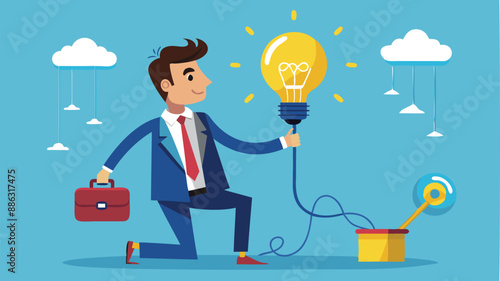 Innovative Businessman Connecting Idea Lightbulb for Problem Solving