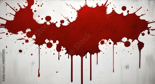 Tir éclaboussures peinture faux sang dégoulinant mur blanc Halloween.