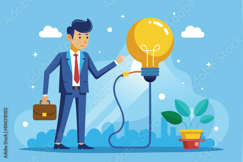 Innovative Businessman Connecting Idea Lightbulb for Problem Solving