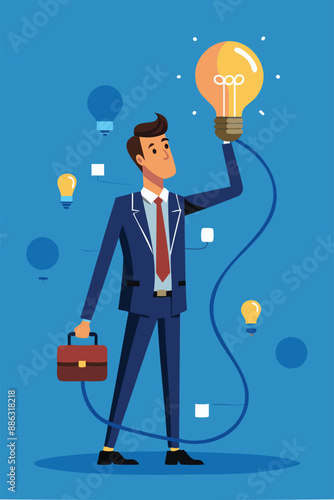 Innovative Businessman Connecting Idea Lightbulb for Problem Solving