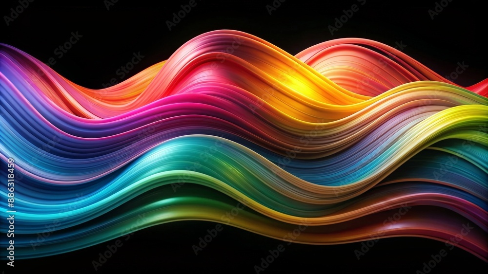 Abstract matte waves of various colors on black background, light delicate , abstract, background, waves, colorful, matte,art Abstract matte waves of various colors on black background, light delicate , abstract, background, waves, colorful, matte,art