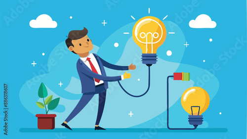 Innovative Businessman Connecting Idea Lightbulb for Problem Solving