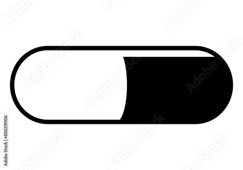 capsule symbol icon - black and white illustration of one pill sign