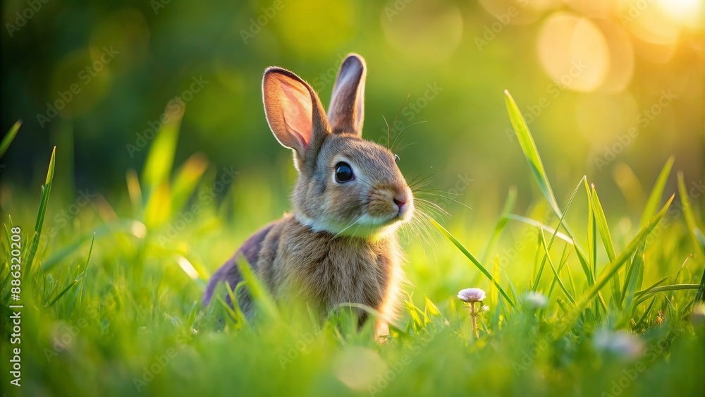 Bunny happily frolicking in the green grass , rabbit, cute, spring, nature, outdoors, wildlife, fluffy, rabbit ears, hopping Bunny happily frolicking in the green grass , rabbit, cute, spring, nature, outdoors, wildlife, fluffy, rabbit ears, hopping