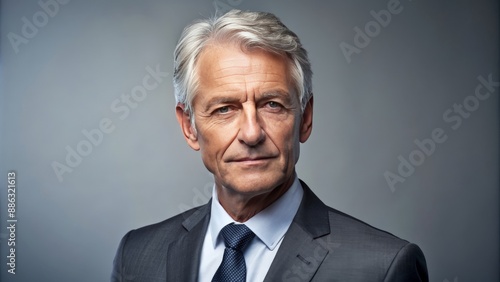 Grauhaariger Mann ?ber 60 tr?gt Anzug und Krawatte, elderly, man, gray hair, suit, tie, businessman, professional, mature