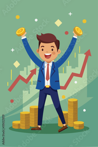 Stock Market Investor Hitting Strength Tester, Celebrating All-Time High Prices for Stocks, Cryptocurrencies, or Gold Investments