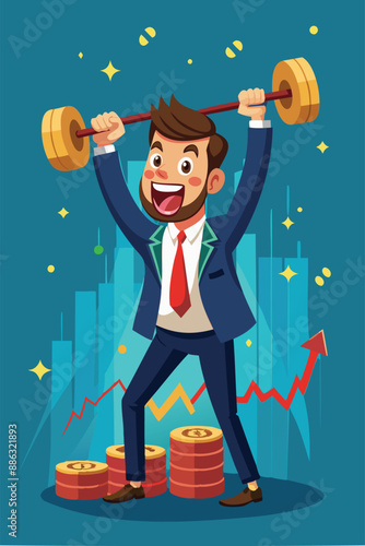 Stock Market Investor Hitting Strength Tester, Celebrating All-Time High Prices for Stocks, Cryptocurrencies, or Gold Investments