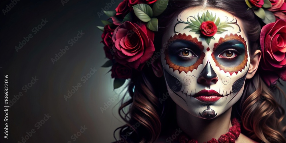 Half Catrina makeup on a CG character, catrina, sugar skull, half face, makeup, Halloween Half Catrina makeup on a CG character, catrina, sugar skull, half face, makeup, Halloween