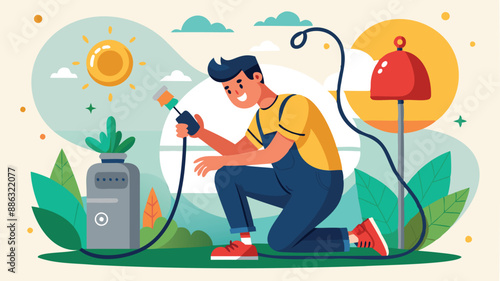Saving Electricity: Man Unplugs Cord for Cost Reduction and Ecological Awareness