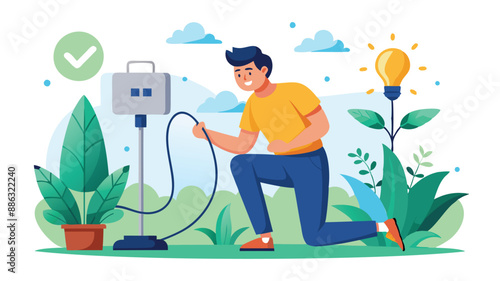 Saving Electricity: Man Unplugs Cord for Cost Reduction and Ecological Awareness